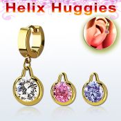 ehgz417 pendiente huggie helix acero inoxidable pvd dorado colgante redondo zirconia medio oro mayorista