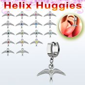 ehh463 pendiente huggie helix acero inoxidable pajaro liso colgado cristal centro se vende por pieza venta