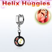 ehh646 pendiente huggie helix acero inoxidable beicon huevos sarten negra se vende por pieza distribuidor mayorista