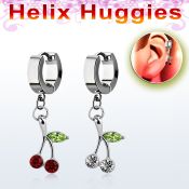 ehhch10 pendiente huggie helix acero inoxidable cereza cristal se vende por pieza distribuidor mayorista