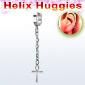 ehhl769 pendiente huggie helix acero inoxidable colgante cruz ankh larga plata & se vende por unidad al por mayor