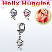 ehhz300 pendiente huggie helix acero inoxidable delfin colgado zirconia se vende por pieza distribuidor mayorista