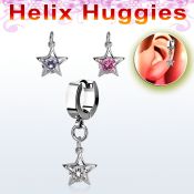 ehhz414 pendiente huggie helix acero inoxidable colgante estrella zirconia redonda medio plata al por mayor