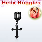 ehkcro pendiente huggie helix pvd negro cruz acero mayorista