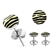 er232 par piercings oreja acero inoxidable logo cebra negra blanca 7mm distribuidor