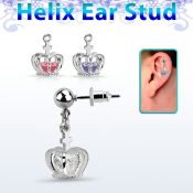 erbdz590 piercing oreja bola acero quirurgico colgante corona zirconia plata & distribuidor mayorista