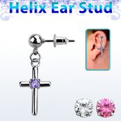 erbz394 piercing oreja acero quirurgico bola cruz zirconia redonda centro se vende por pieza al por mayor