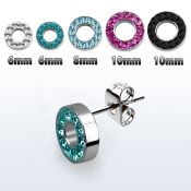 erff steel fake flesh tunnel ear stud w multi crystal rim