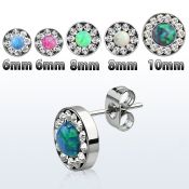 erfrdco steel fake plug ear studs w crystal rim synthetic opal