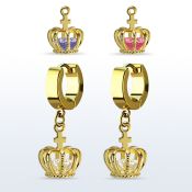 ergz590 par pendientes huggie oreja acero inoxidable oro colgante corona zirconia oro al por mayor