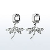 erh566 par pendientes huggie oreja acero inoxidable brillo espejo colgante libelula colgante hecho 925 laton plata venta