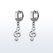 erh709 par pendientes huggie oreja acero inoxidable brillo espejo colgante nota musical al por mayor