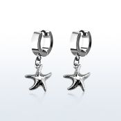 erh727 par pendientes huggie oreja acero inoxidable brillo espejo colgante liso estrella mar plata distribuidor mayorista