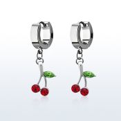 erhch10 par pendientes huggie oreja acero inoxidable brillo espejo colgante cereza cristal mayorista