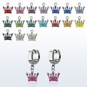 erhcr4 par pendientes huggie oreja acero inoxidable brillo espejo colgante cristal tachonado corona distribuidor mayorista