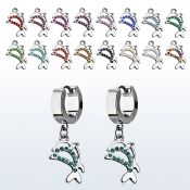 erhdp17 par pendientes huggie oreja acero inoxidable brillo espejo colgante cristal tachonado delfines al por mayor