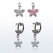 erhz319 par pendientes huggie oreja acero inoxidable brillo espejo colgante flor petalos zirconia distribuidor