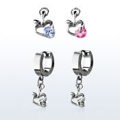 erhz374 par pendientes huggie oreja acero inoxidable brillo espejo colgante manzana zirconita redonda mayorista