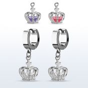 erhz590 par pendientes huggie oreja acero inoxidable brillo espejo colgante corona zirconia plata al por mayor