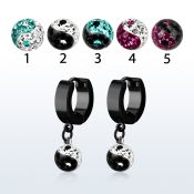 erkfry8 pendiente huggie oreja acero inoxidable pvd negro colgante bola 8mm multi cristal ferido ying yang distribuidor