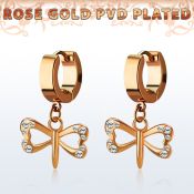 err761 pendiente huggie oreja acero inoxidable chapado pvd oro rosa colgante cristal pequena libelula colgante laton chapado oro rosa