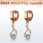 errz416 pendiente huggie oreja acero inoxidable pvd oro rosa colgante zirconia redonda ajustada presion oro rosa mayorista