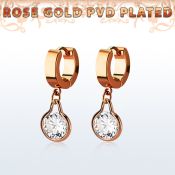 errz417 pendiente huggie oreja acero inoxidable pvd oro rosa colgante zirconia redonda oro rosa venta