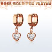 errz419 pendiente huggie oreja acero inoxidable pvd oro rosa colgante corazon zirconia redonda medio oro rosa distribuidor mayorista