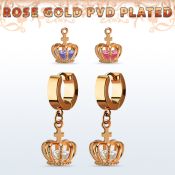 errz590 par pendiente huggie oreja acero inoxidable oro rosa colgante corona zirconia oro rosa mayorista