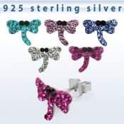 esfd10 par piercing oreja plata esterlina 925 libelula cristal ferido mayorista