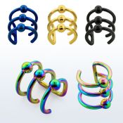 etcf3b ear cuff acero 316l anodizado triple aro bolas venta
