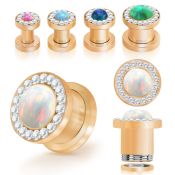 fttscpco rose gold pvd steel flesh tunnel synthetic opal