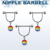 gfrsnp8 barbell pezon estribo acero quirurgico bolas 5mm bola 8mm multi cristal bandera gay distribuidor mayorista