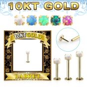 gilbo 10k gold labret w thread less top w synthetic opal
