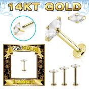 glbzmq 14k gold labret prong set cz stone marquise