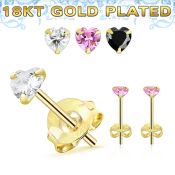 gphzm one pair 18k gold plated silver ear studs heart cz