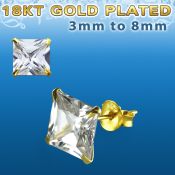 gpqz par piercing oreja plata esterlina oro 18 kts zirconia clara cuadrada 3mm 8mm venta