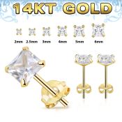 gzq one pair 14k gold ear studs square prong cz