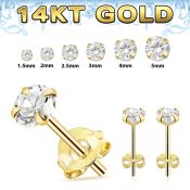 gzr one pair 14k gold ear studs cz