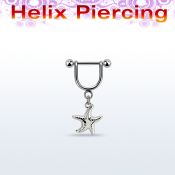 heud10 piercing helix estribo acero quirurgico barbell colgante liso estrella mar plata distribuidor