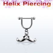 heud7 steel helix stirrup w dangling happy mustache design