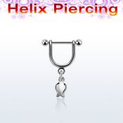 heud9 steel helix stirrup w a 16g, barbell w a dangling tulip