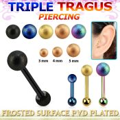 hextifo piercing tragus triple acero 316l anodizado bola acero esmerilado 3 5mm bola acero lisa 3mm venta
