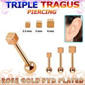 hexttfd rose gold triple tragus piercing w 3 5mm frosted dice