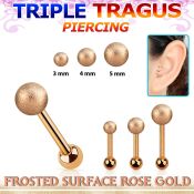 hexttifo piercing tragus triple acero 316l pvd oro rosa bola acero esmerilado 3mm 5mm bola acero lisa 3mm al por mayor