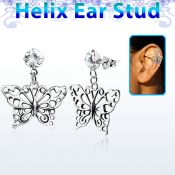 hexzd5 piercing helix plata esterlina zirconia 6mm mariposa plata 925 eja distribuidor mayorista