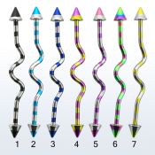 idatn14 barbell industrial zig zag acero 316l pvd rayas cebra conos 5mm al por mayor