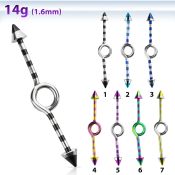 idbtn14 barbell industrial loop con aro acero 316l pvd rayas cebra conos 5mm 35mm al por mayor