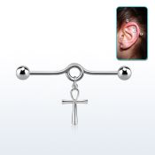 indsd9 distribuidor mayorista industrial barbell acero 316l joya bisel 5mm bola 5mm conectada por colgante cruz ankh plata al por mayor