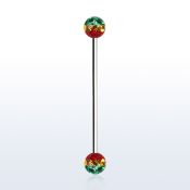infr5r barbell industrial acero 316l bolas multi cristal ferido 5mm rayas colores rasta distribuidor